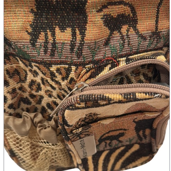 Vintage Karri-Mate Safari & Animal Print Tan & Black Tapestry Crossbody Bag - Picture 7 of 12
